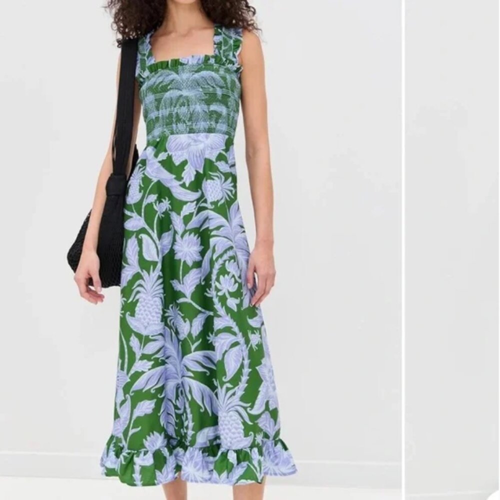 New with Tag Farm Rio green tropical swing sleeveless midi dress